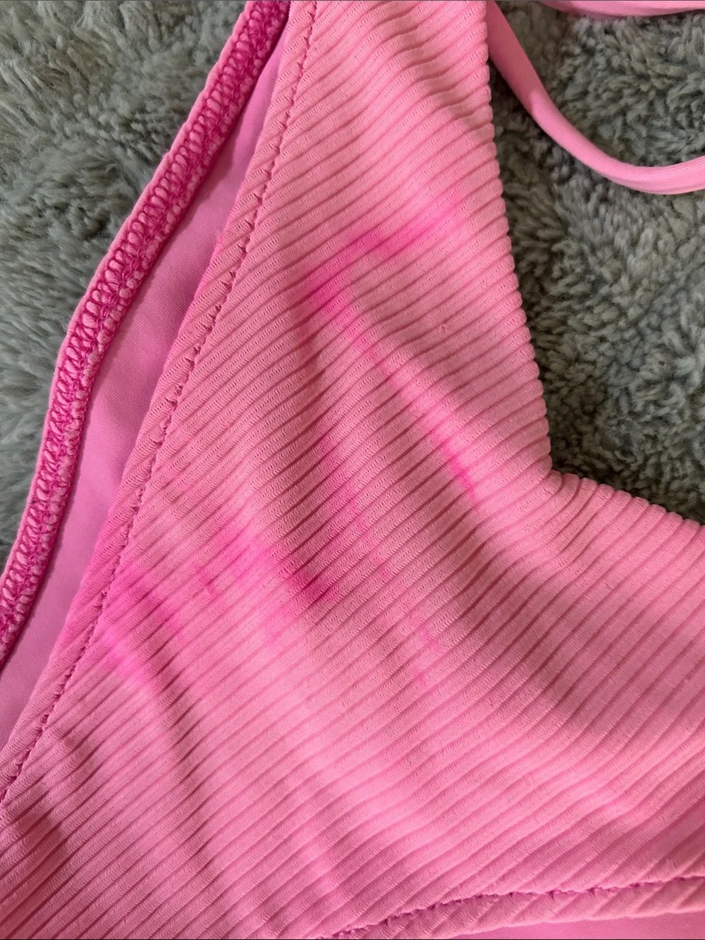 Frankie's Bikinis Pink Ribbed Triangle Top & V-V High Cut Bottom